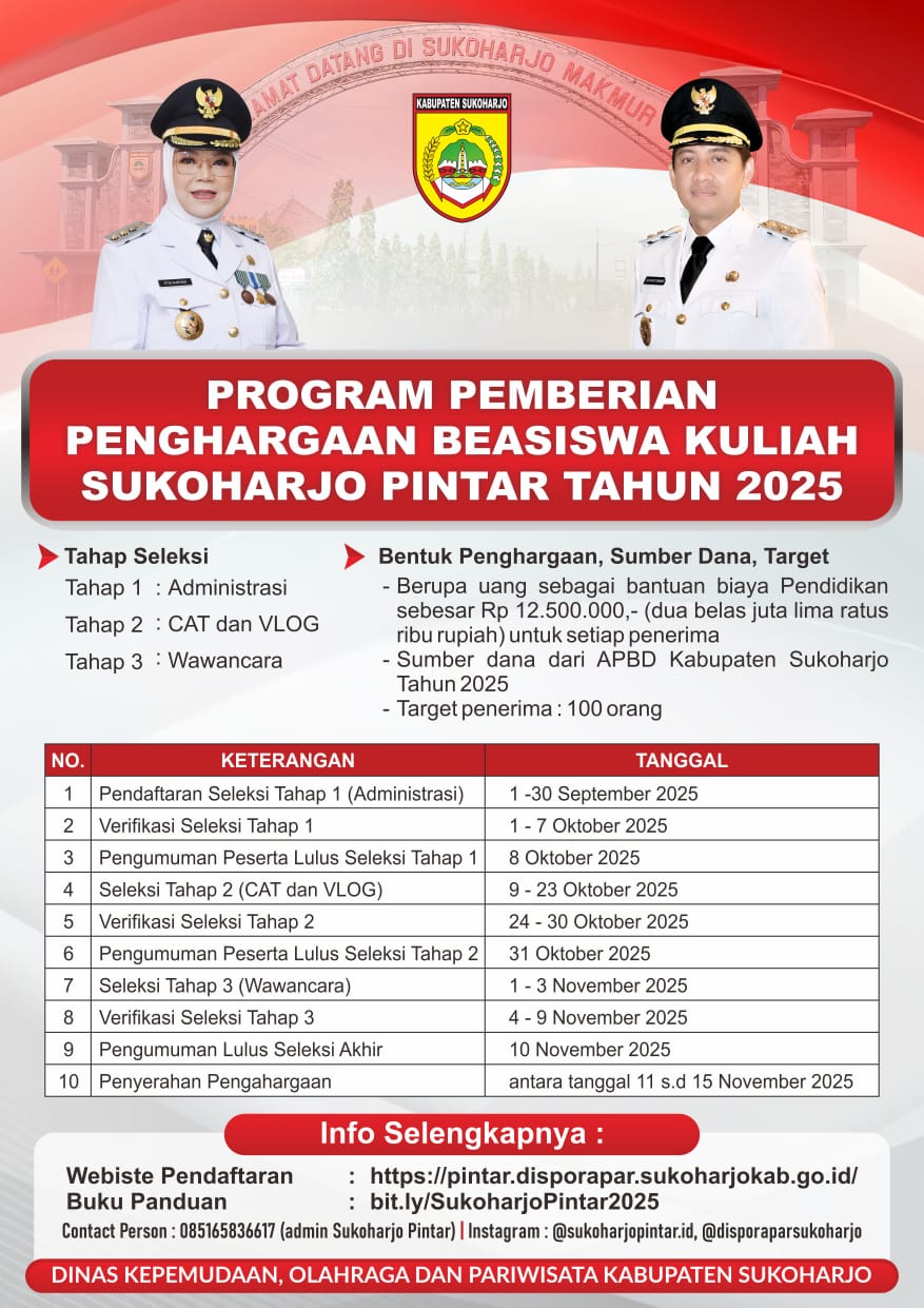 Beasiswa Kuliah Sukoharjo Pintar 2025