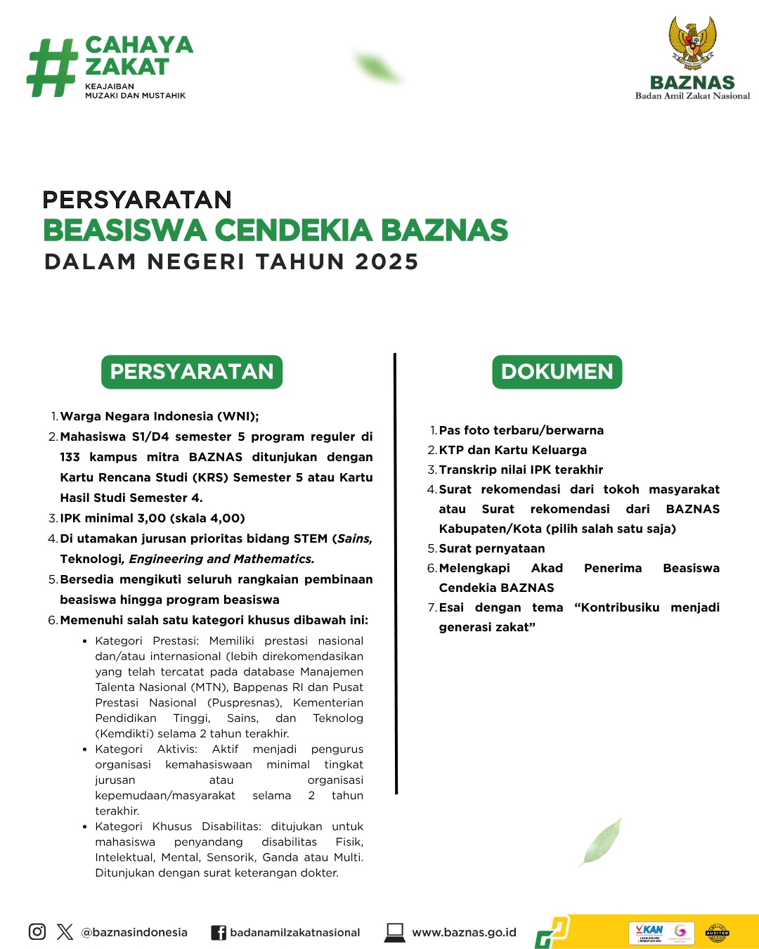 Beasiswa Cendekia BAZNAS Dalam Negeri 2025